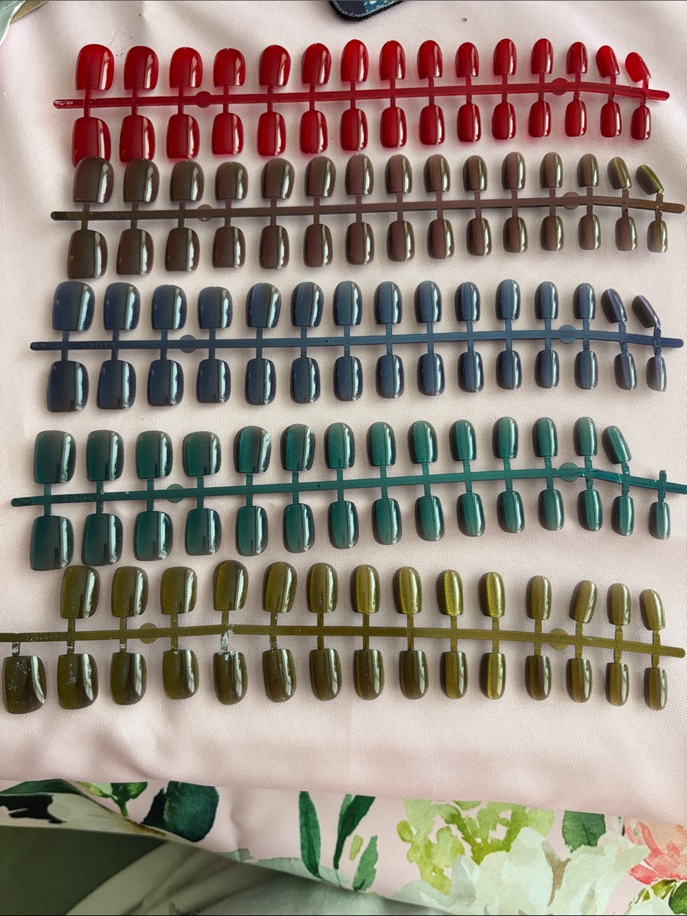 Assorted Press-On Gel Tips Nail Color Set — Red, Brown, Blue, Teal, Green